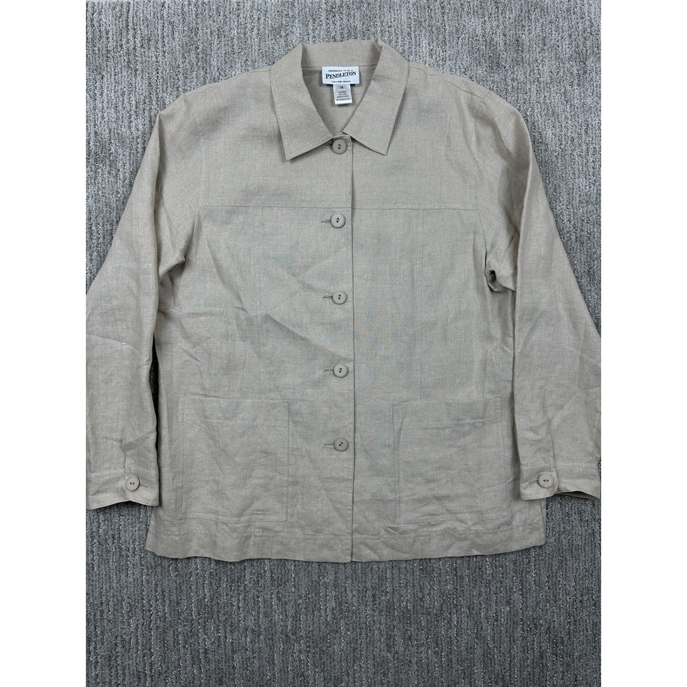 Pendleton 100% Linen Button Up Shirt Womens 16 Beige Chore Jacket Business